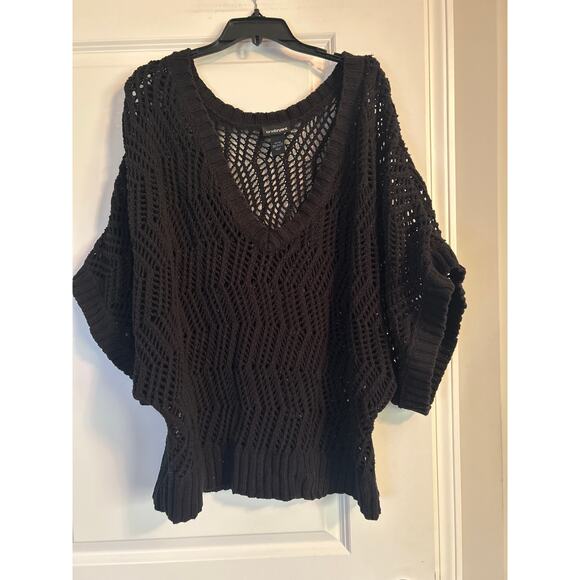VGUC Lane Bryant Open Weave Black Sweater 3/4 Sleeves V Neck Size 14-20 - Picture 1 of 6